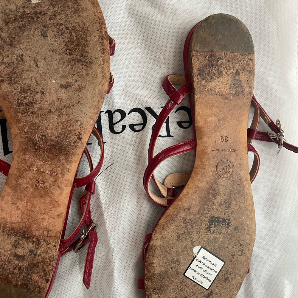 CHANEL Red Patent Leather Strappy Sandals with silver Tone Hardware - Picture 4 of 4